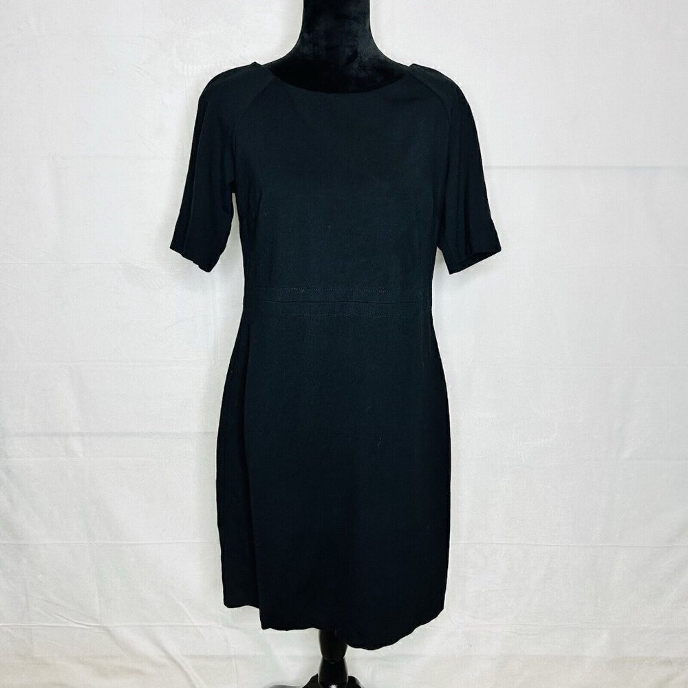 Talbots Short Sleeve Dress Black Sz 8 Knee Length Rayon Blend Sheath Stretchy